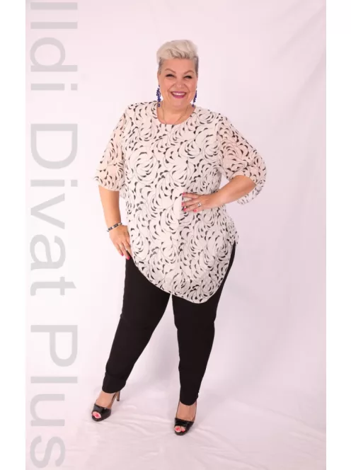 Eko Ekrü-Fekete-Arany Mintás Muszlin Tunika