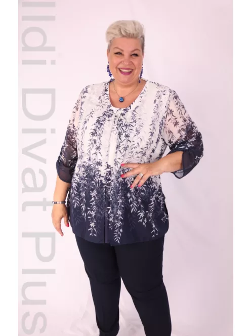 Attane Fehér-Kék Mintás Muszlin Tunika