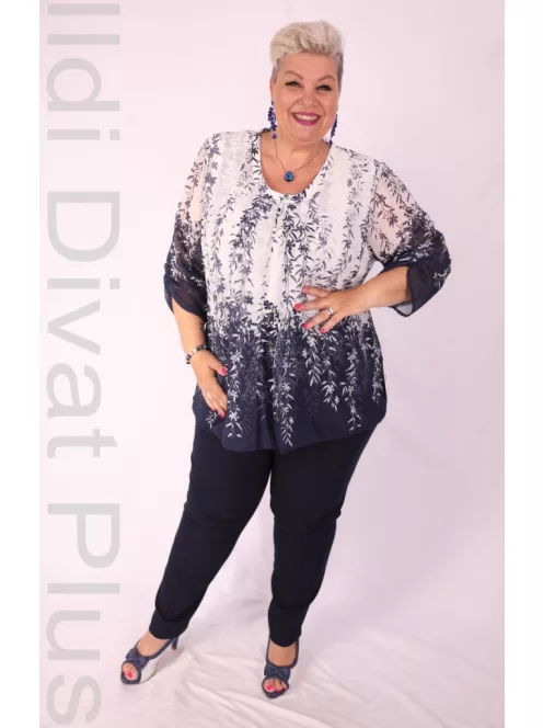 Attane Fehér-Kék Mintás Muszlin Tunika