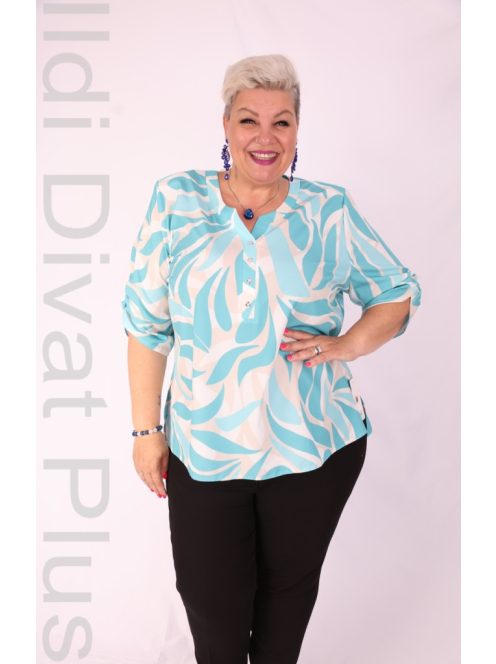 Attane Beige-Türkiz Mintás Muszlin Blúz