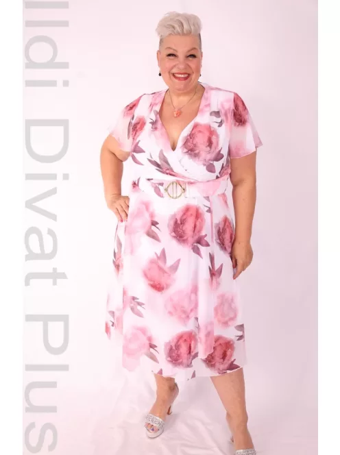 Tomex Ekrü-Mályva Virágos A Vonalú Ruha