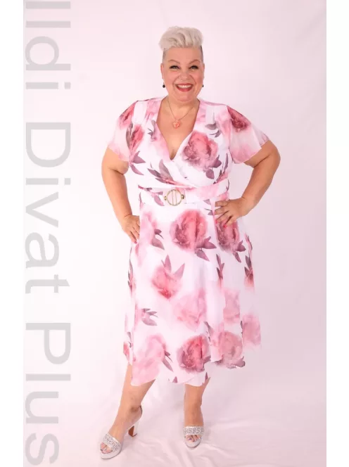 Tomex Ekrü-Mályva Virágos A Vonalú Ruha