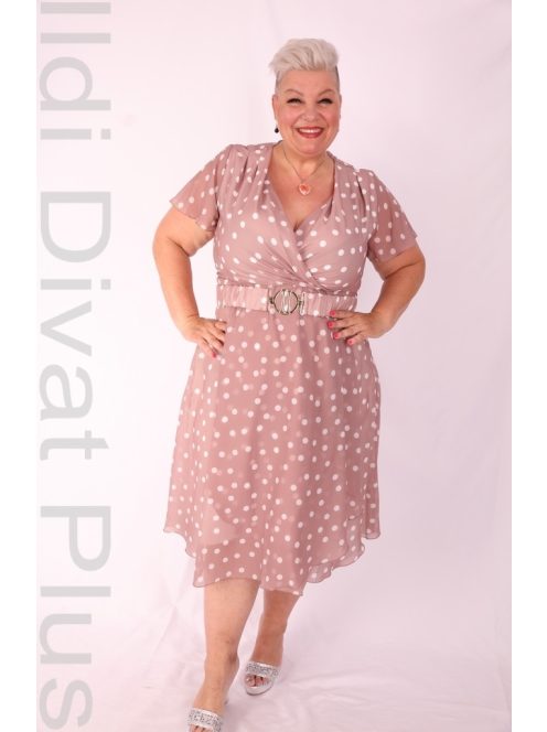 Tomex Beige-Ekrü Pöttyös A Vonalú Ruha