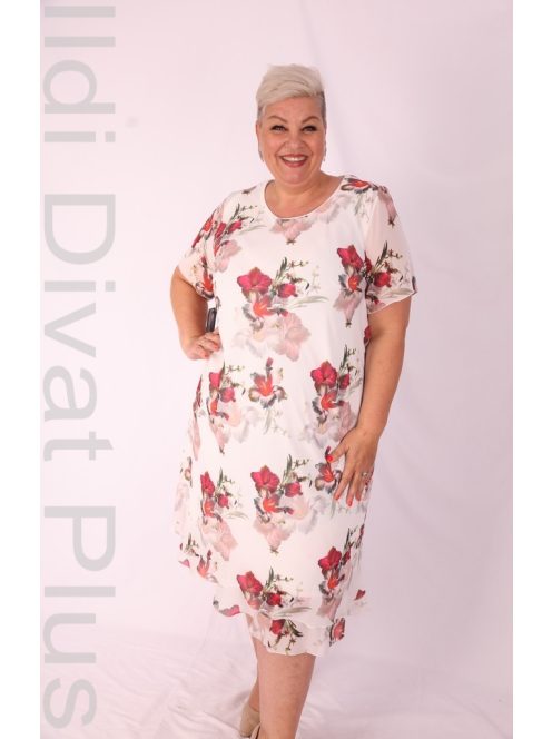 Exlusíve Ekrü-Bordó Virágos Muszlin Ruha