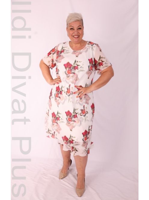 Exlusíve Ekrü-Bordó Virágos Muszlin Ruha