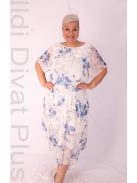 Botega Elena Ekrü-Kék Virágos A Vonalú Ruha