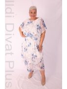 Botega Elena Ekrü-Kék Virágos A Vonalú Ruha