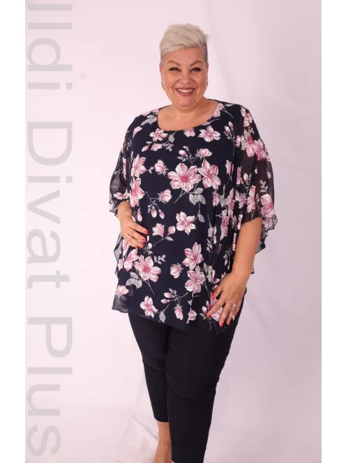 Dorian Kék-Pink Virágos Muszlin Tunika