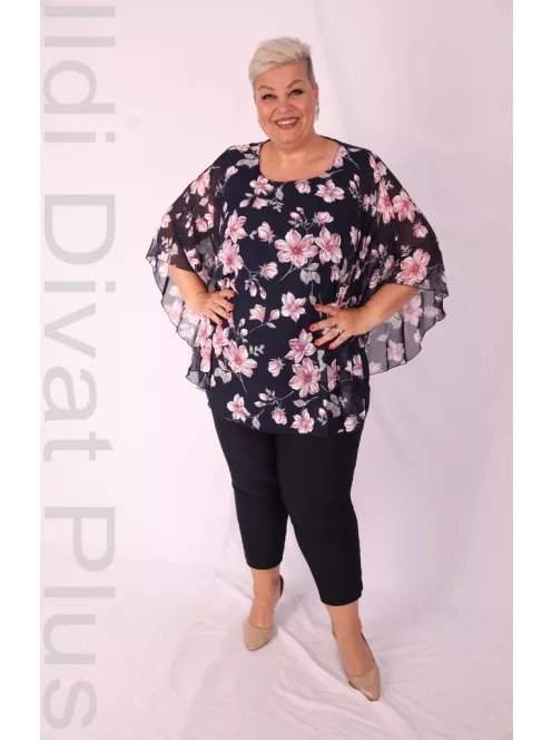 Dorian Kék-Pink Virágos Muszlin Tunika