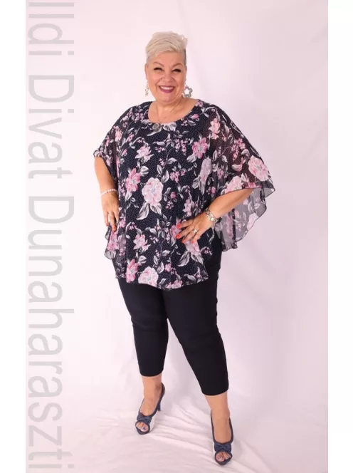 Dorian Kék-Pink Dupla Virágos Muszlin Tunika