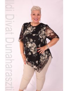 Eko Fekete-Keki Virágos Muszlin Tunika