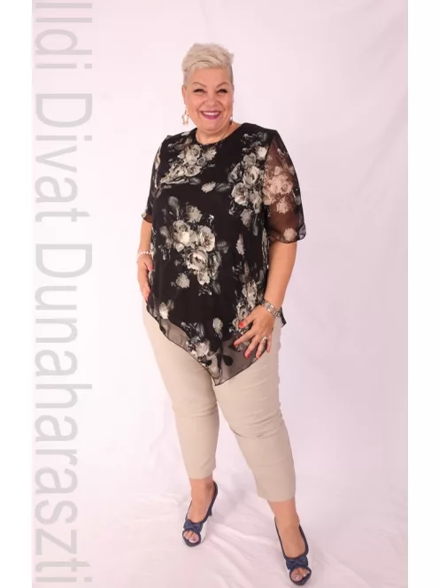 Eko Fekete-Keki Virágos Muszlin Tunika