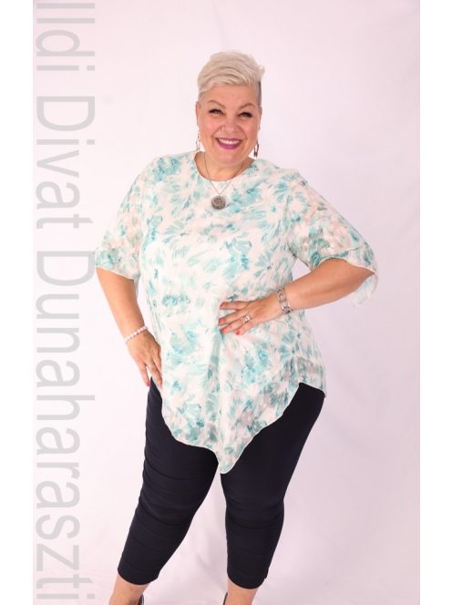 Eko Fehér-Zöld Mintás Muszlin Tunika