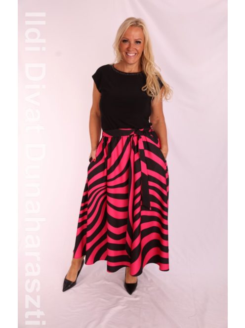 Antom Fekete-Pink Mintás Midi Szoknya