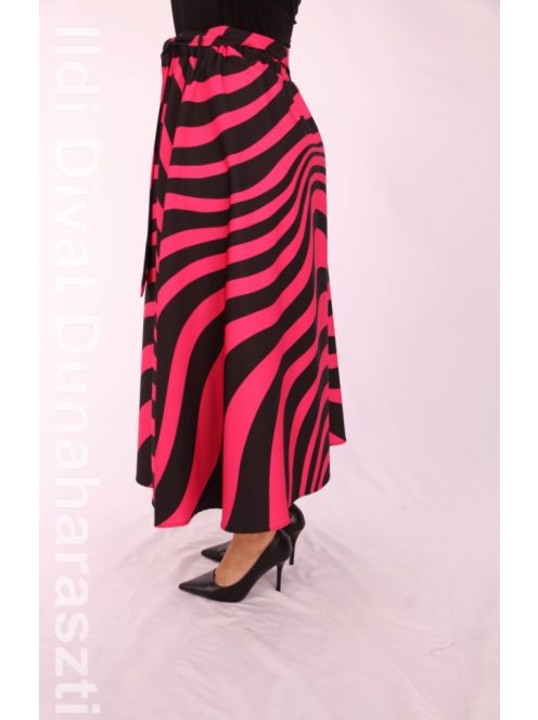 Antom Fekete-Pink Mintás Midi Szoknya