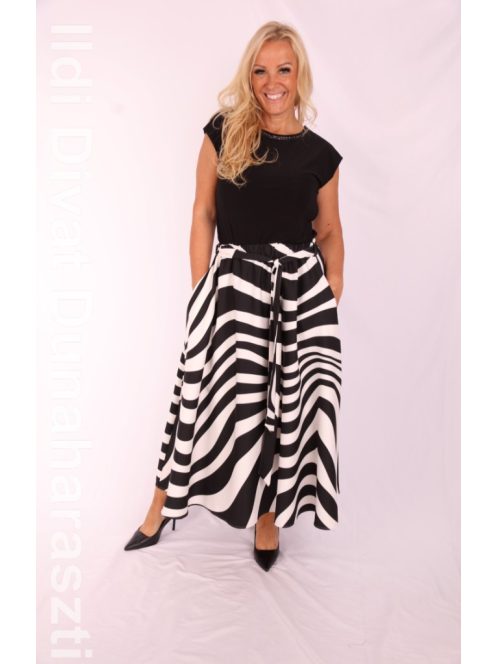 Antom Fekete-Fehér Mintás Midi Szoknya