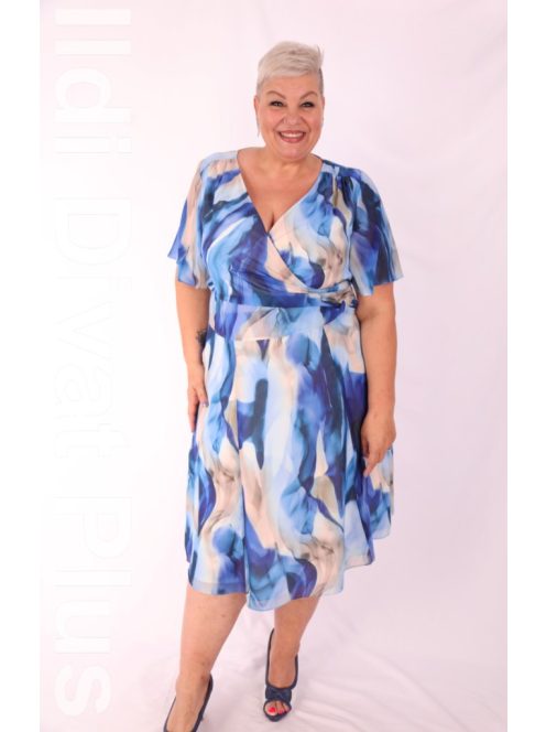 Trynite Kék-Beige Mintás A vonalú Ruha