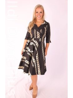 Margo Fekete-Arany Mintás A Vonalú Ruha