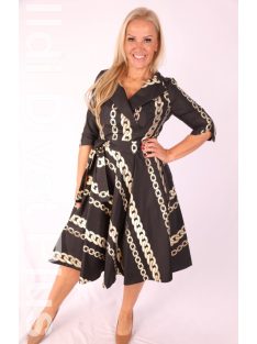 Margo Fekete-Arany Mintás A Vonalú Ruha