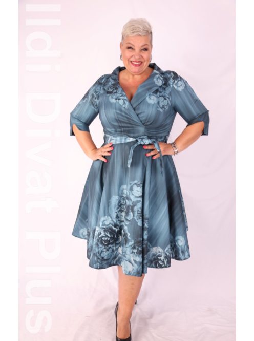 Margo Petrol-Virágos A Vonalú Ruha-44