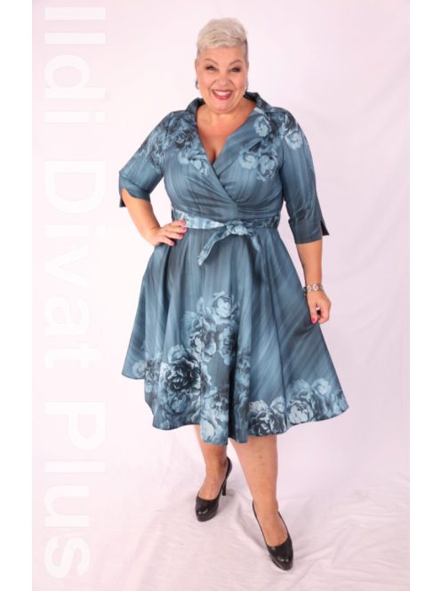 Margo Petrol-Virágos A Vonalú Ruha-44