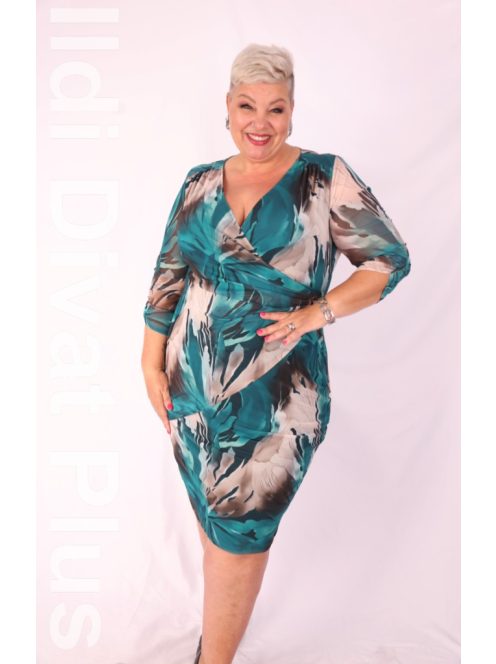 Trynite Petrol-Beige Mintás Ruha