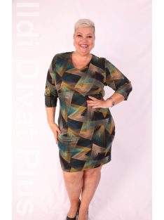 Bler Petrol Mintás V nyakú Ruha