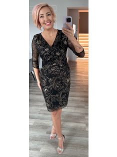 Trynite Fekete-Arany Mintás Hálós Ruha