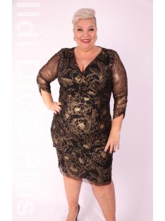 Trynite Fekete-Arany Mintás Hálós Ruha