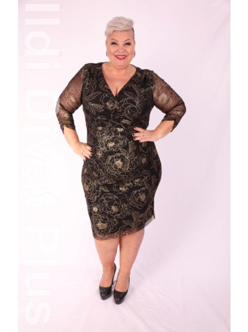 Trynite Fekete-Arany Mintás Hálós Ruha