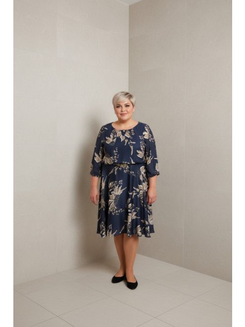 Trynite Kék-Beige Virágos Ruha