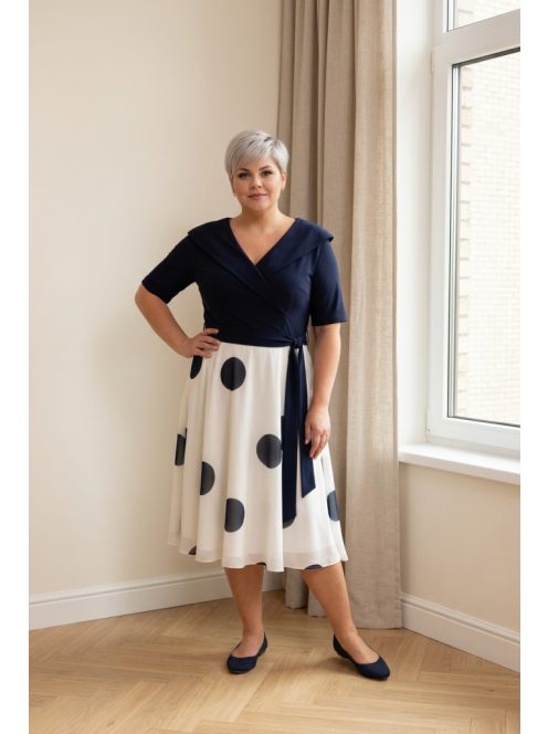 Benitta Kék-Fehér Pöttyös A Vonalú Ruha