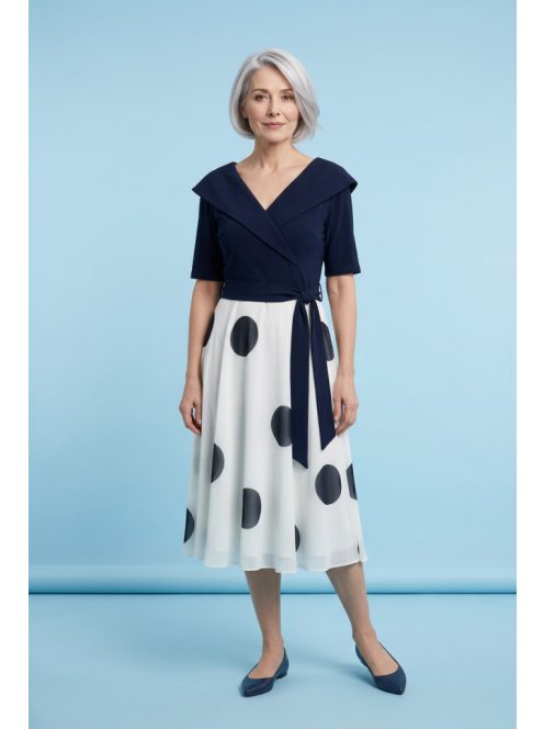 Benitta Kék-Fehér Pöttyös A Vonalú Ruha