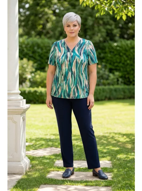 Ilona Zöld-Kék Mintás Zippes Felső