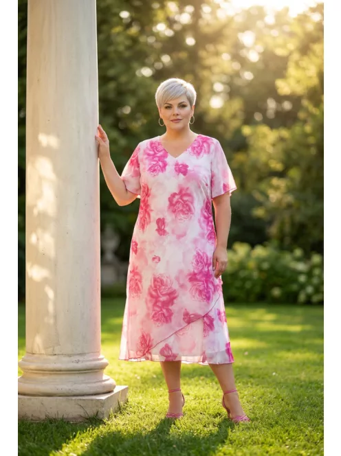 Exclusíve Ekrü-Pink Virágos Muszlin Ruha