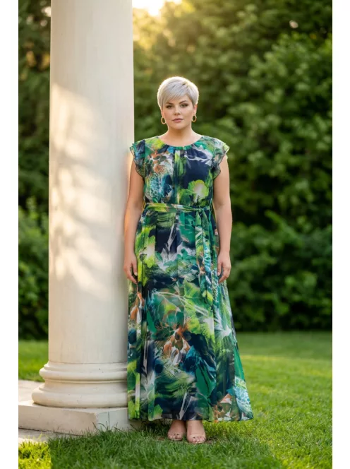 Elli Zöld-Mintás Nelly Muszlin Maxi Ruha
