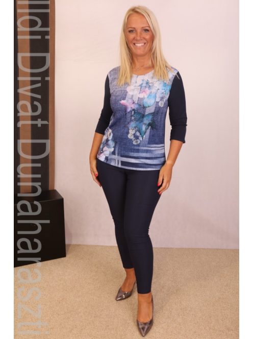 Yes Kék Virágmintás Felső