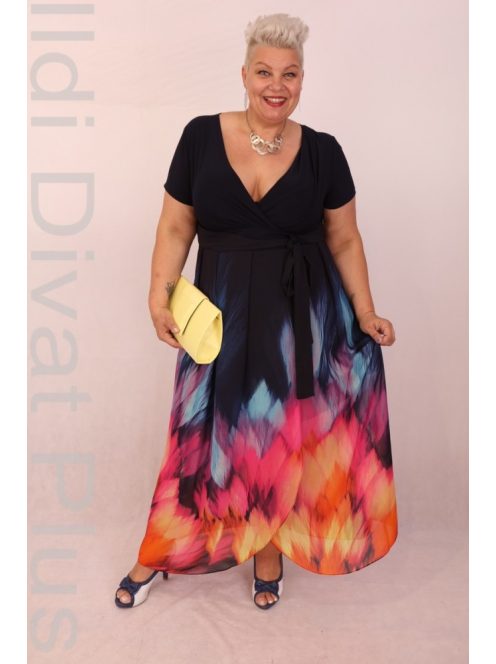 Classis Sötétkék-Korall Muszlin Maxi Ruha