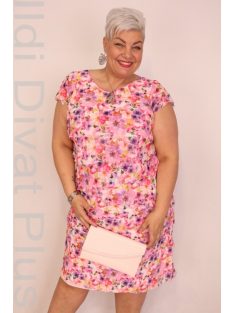 Szyk Pink-Színes Virágos Fodros Ruha