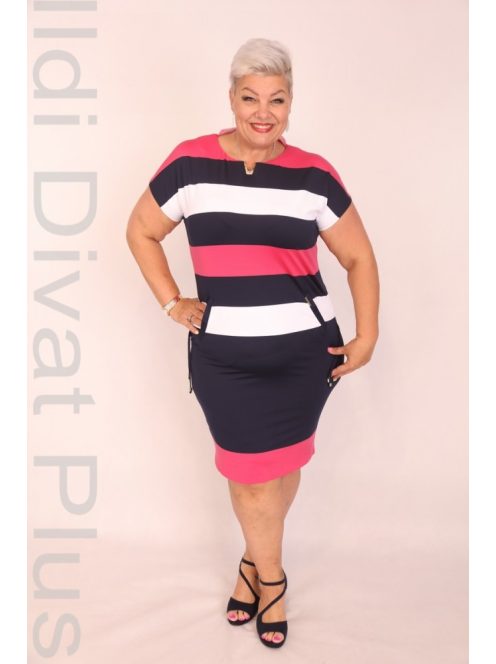 Soley Pink-Kék-Fehér Csíkos Ruha