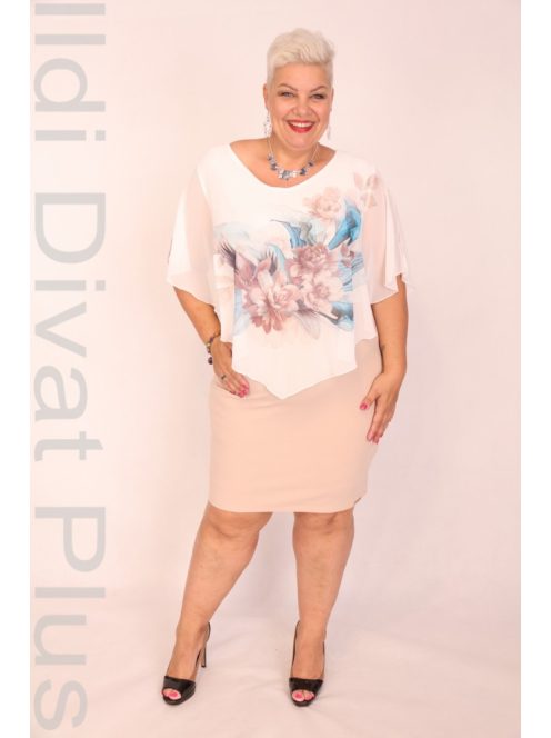 Botega Elena Beige-Kék Virágos Muszlin Ruha