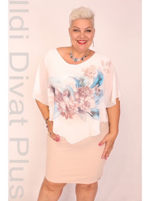 Botega Elena Beige-Kék Virágos Muszlin Ruha