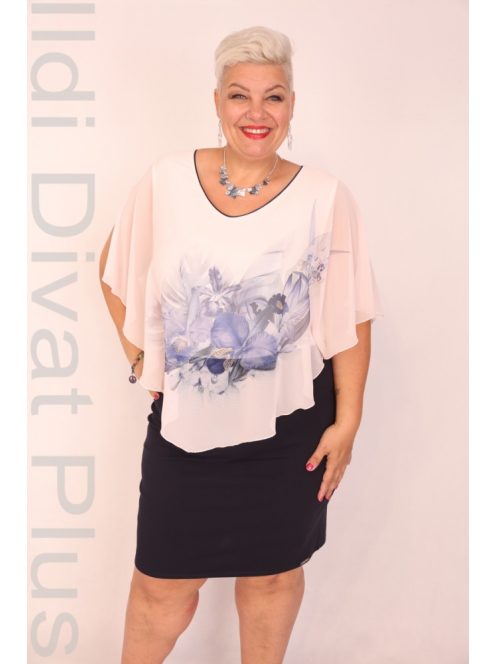 Botega Elena Púder-Kék Virágos Muszlin Ruha