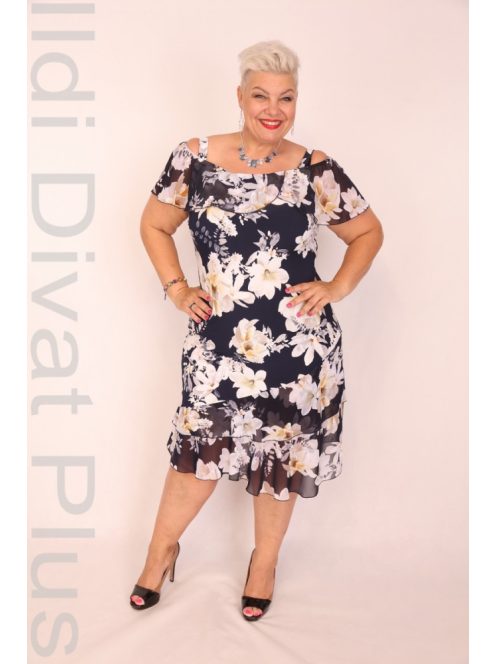 Ajso Kék-Sárga Muszlin Fodros Ruha