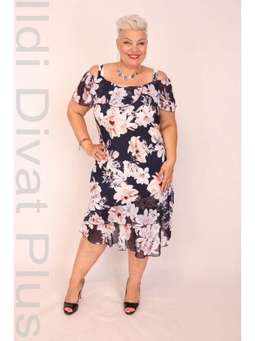 Ajso Kék-Beige Muszlin Fodros Ruha