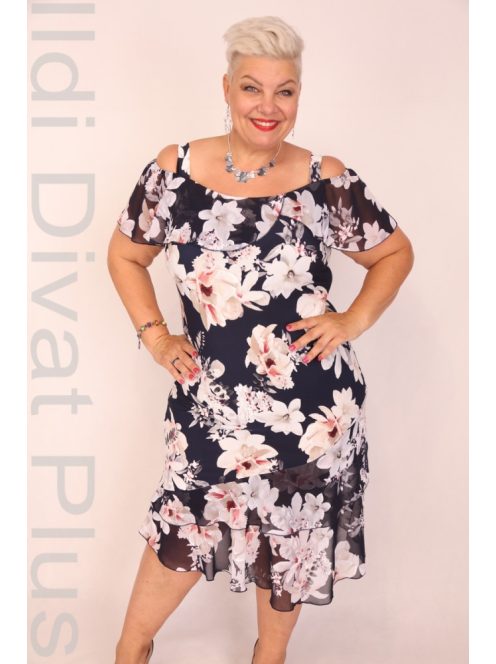 Ajso Kék-Beige Muszlin Fodros Ruha