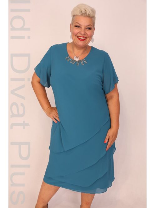 Gabriella Petrol Fodros Aljú Muszlin Ruha