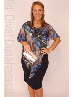 Botega Elena Kék-Arany Mintás Muszlinos Ruha