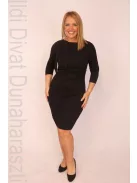 T&T Fekete Kötős Nyakú Rakott Ruha