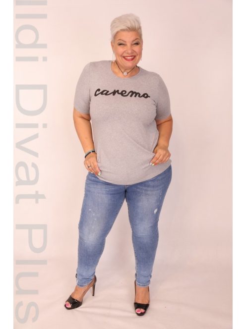 Caremo Szürke Sharlotte Kerek Nyakú Írásos Felső